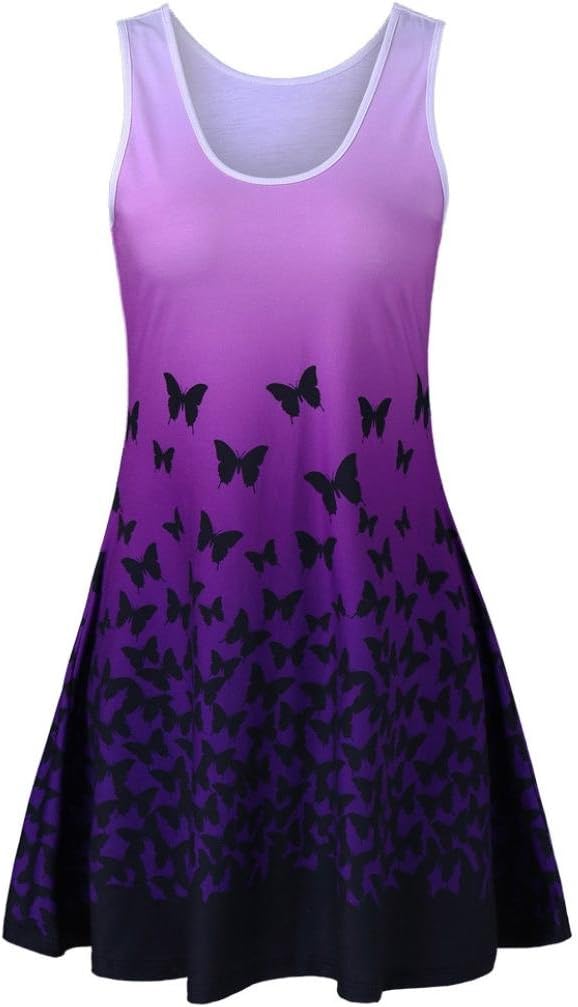 FORUU Wedding Summer Dress Summer for Women Butterfly Printing Sleeveless Party