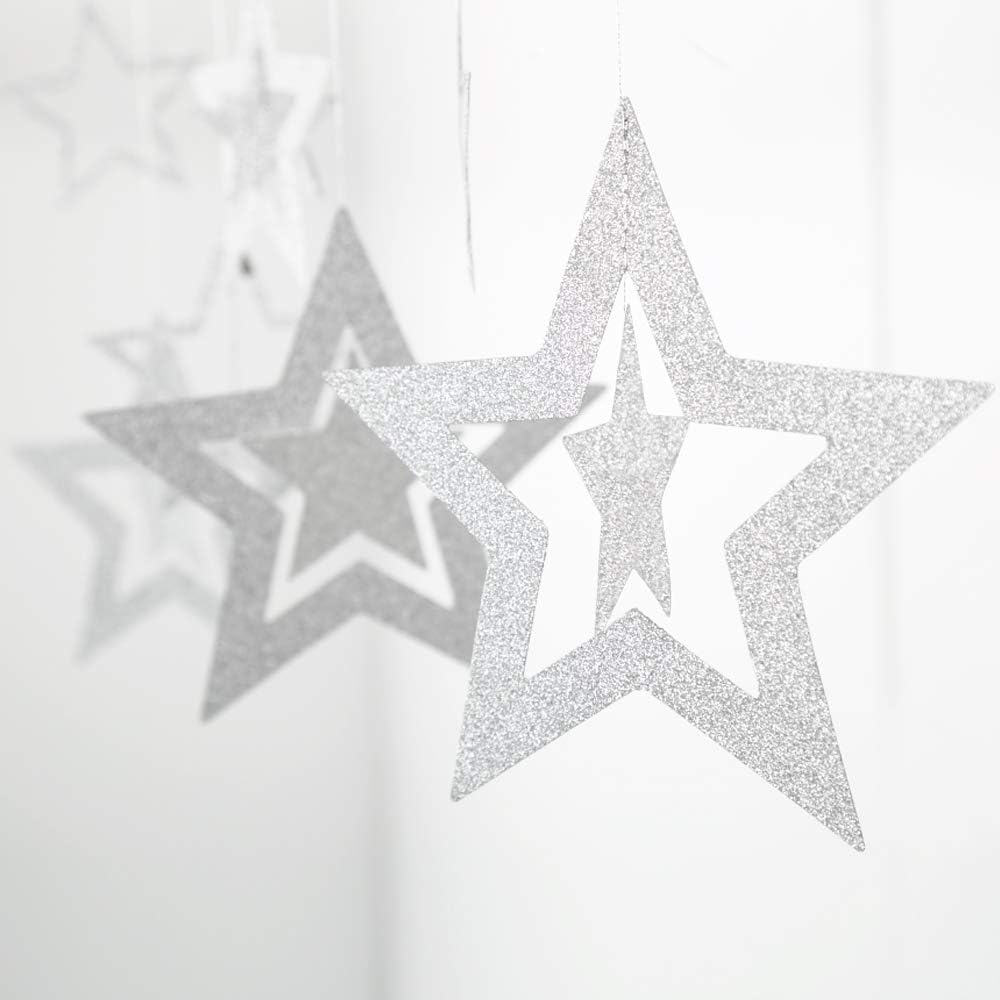 Decor365 Silver Star Garland Hanging Twinkle Little Star Decorations Glittery Silver Party Supplies for Baby Shower Birthday New Year Eve Graduation Christmas Ramadan Galaxy Theme Star Decor - Image 5