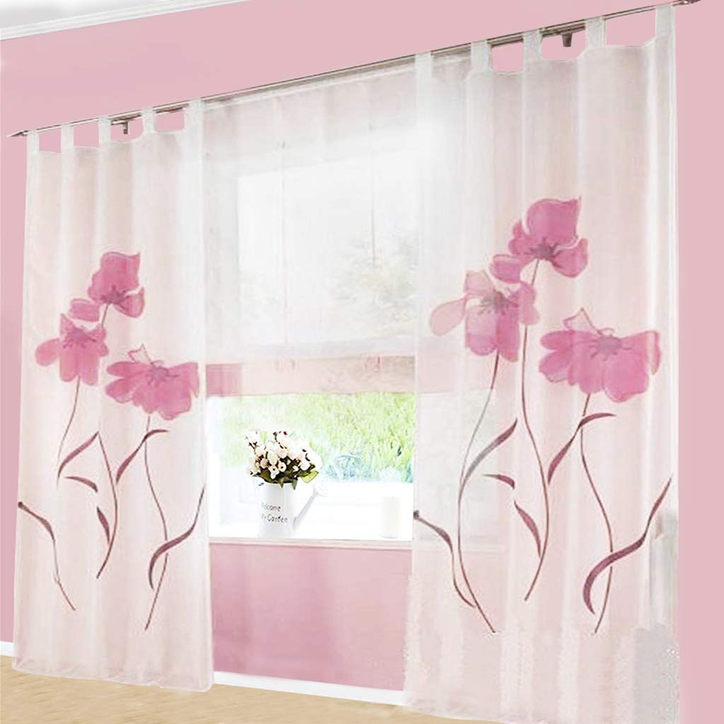 SIMPVALE 2 Panel Net Curtains Transparent Window Sheer Voile Comfort Elegant Floral Patterned Width 150cm for Bedroom Bathroom Kitchen (Width 150cm/Height 260cm, Pink)