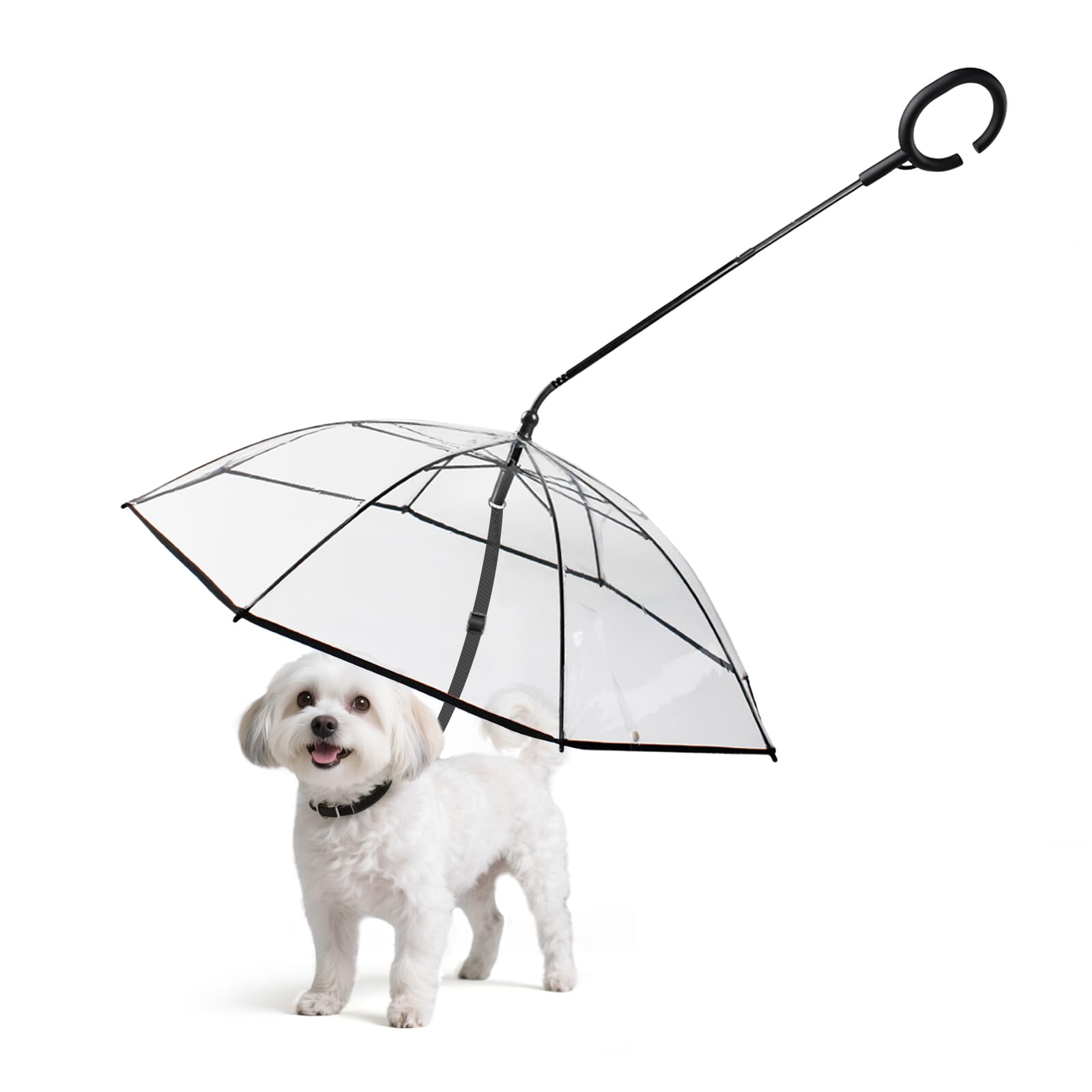 Photo 1 of Enjoying Dog Umbrella for Small Dogs, Clear Dog Umbrella Leash, Rainproof Waterproof, Puppy Walking Umbrella with Adjustable Leash, Pet Outdoor Rain Gear