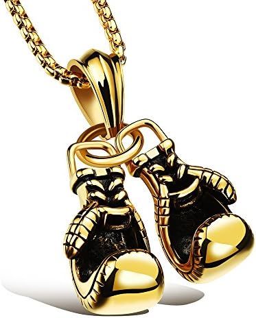 JEZRINB Fashion Jewelry Stainless Steel Boxing Glove Chain Pendant Necklace For Man (Golden)