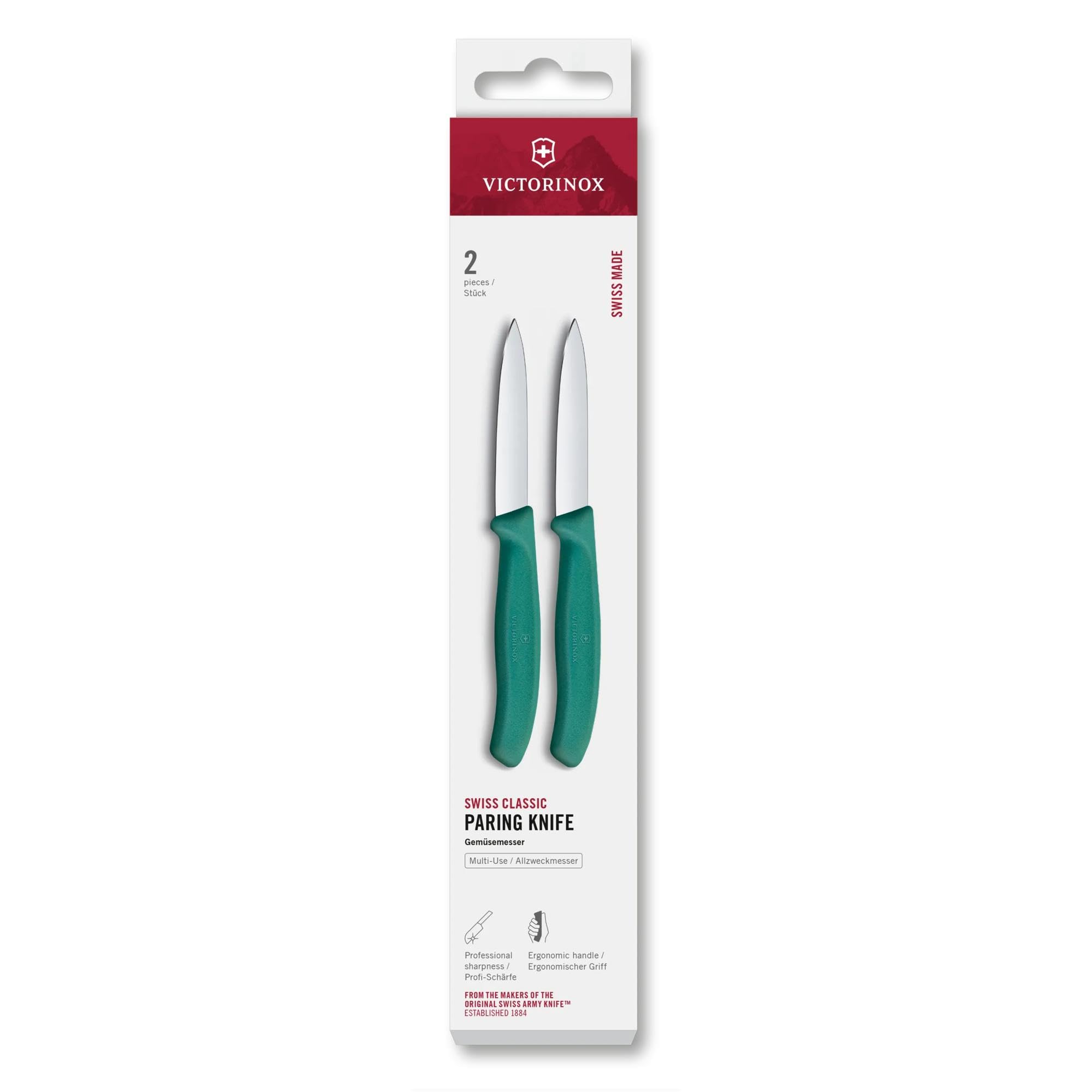 Victorinox Swiss Classic, Schäl- und Gemüsemesser Set, 2teilig, Extra Scharfe Klinge, Gerader Schliff für Präzise Schnitte, 8 cm, Rostfreier Stahl, Grün