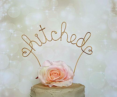 HITCHED Wedding Cake Topper in GOLD, Elevated Party Cake Ornament, Special Occasions Decoration, Food Safe
