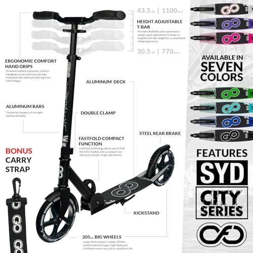 Crazy Skates Foldable Kick Scooter - Kick Scooters for Adults, Teens and Kids with Carrying Strap - Fast Folding, Adjustable Handlebars and Lightweight