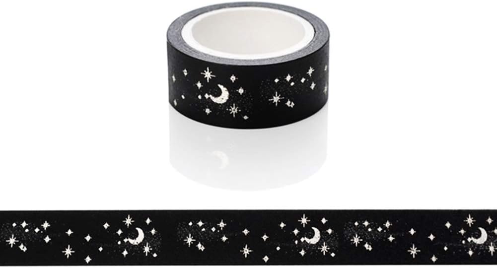 iZasky Cute Washi Tape - Sticker Masking Tape Moon and Star DIY Decorative Adhesive Paper for Crafts and Gift Wrapping with Colorful Designs and Patterns (#Silver A)