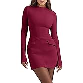 Cicy Bell Womens Long Sleeve Bodycon Dress Mock Neck Slim Fit Party Cocktail Fall Mini Blazer Dresses