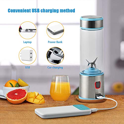 Portable Blender Glass, TTLIFE USB Rechargeable Personal Blender, Smoothie Blender Juicer Cup, Small Blender Single Serve Fruit Mixer, Travel Portable Blender Cordless with 5200mAh Rechargeable Battery for Shakes and Smoothies,Protein Shake,Baby Food