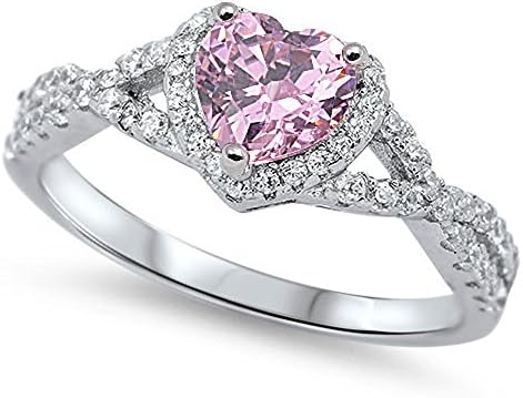Oxford Diamond CoSterling Silver Heart Halo Cubic Zirconia Promise Ring