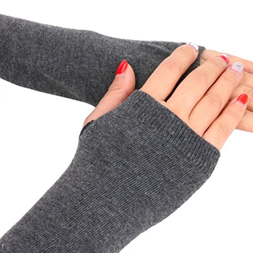 Kinrui Winter Gloves Mitten Wrist Arm Hand Warmer Knitted Long Fingerless (Deep Gray) - Thumbnail 3