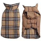JoyDaog Reversible Plaid Dog Coat(7 Sizes) Waterproof Windproof Warm for Cold Weather Dog Jacket Beige L
