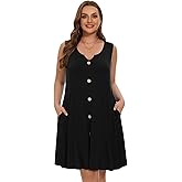 LARACE Women Plus Size Summer Dresses V Neck Sleeveless A Line Sundresses Button Down Midi Dress with Pockets