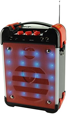 Nutek BT-3165LM-3 Portable Audio Bluetooth - Portable - Woofer Rechargeable Speaker with Long-Lasting Battery USB/FM Radio/AUX In/Mic In/with LED Light - Red