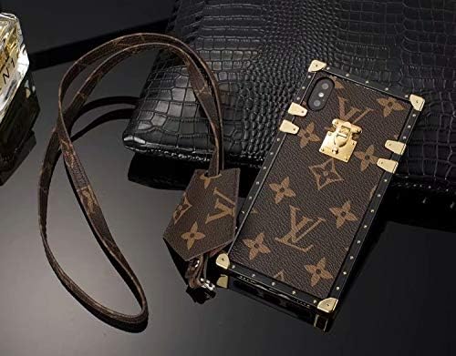 Trunk iPhone X XS Case, Elegant Luxury Leather Vintage Lovely Designer Lanyard iPhone Cover Case for iPhone X XS(Brown)
