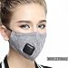 Mask Washable Cotton Mouth Masks with Valve Replaceable Filter (One Mask + 2 Filters) Activated Carbon Dustproof/Dust Mask - Pollen Allergy, PM2.5, Running, Cycling, Outdoor Activities - Women Grey