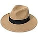 Lanzom Women Wide Brim Straw Panama Roll up Hat Fedora Beach Sun Hat UPF50+ (Brown)