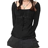 EMMIOL Y2K Top Women Babydoll Long Sleeve Stretchy Scoop Neck Shirt | Breathable Soft Fabric,Casual layering,Going Out,Everyday Wear,Date Night