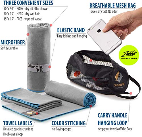 OlimpiaFit-Set-of-3-Microfiber-Towels-Fast-Drying-Gray-Travel-Backpacking-Yoga-Swimming-Sports-Fitness-Exercise-Gym-Body-Face-Sweat-Towel