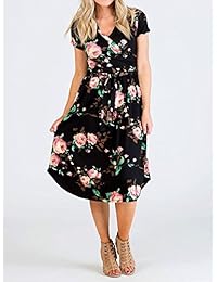 Vestido bohemio de manga corta con cuello en V y cinturón para mujer