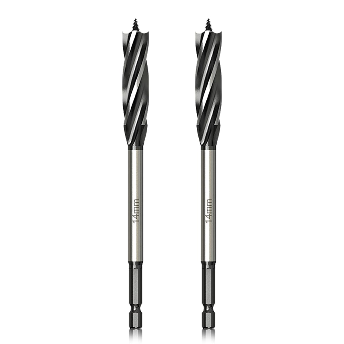 Meccion Wood Drill Bit 14mm x 165mm x 2pcs Professional Self Feed Speed Auger Drill Bit 1/4 Inch Hex Shank Woodworking Hole Drill Bit