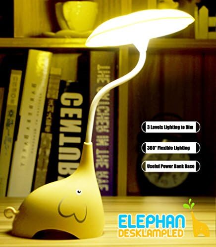 Lovely Elephant-Shape Table Led Desk Lamp with Touch-sensitive Switch and Electricity Storable Base Portable Flexible LED Desk Reading Lamp Working Table USB Plug Lights,3 Levels Dimmable (White)