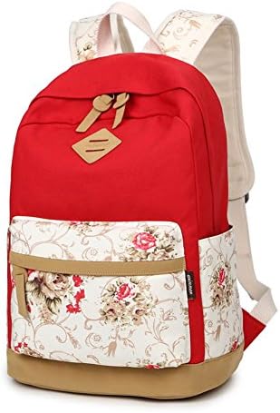 Hofiter Canvas Casual Laptop Middle School Backpack for Teen Girls Book Bags Red