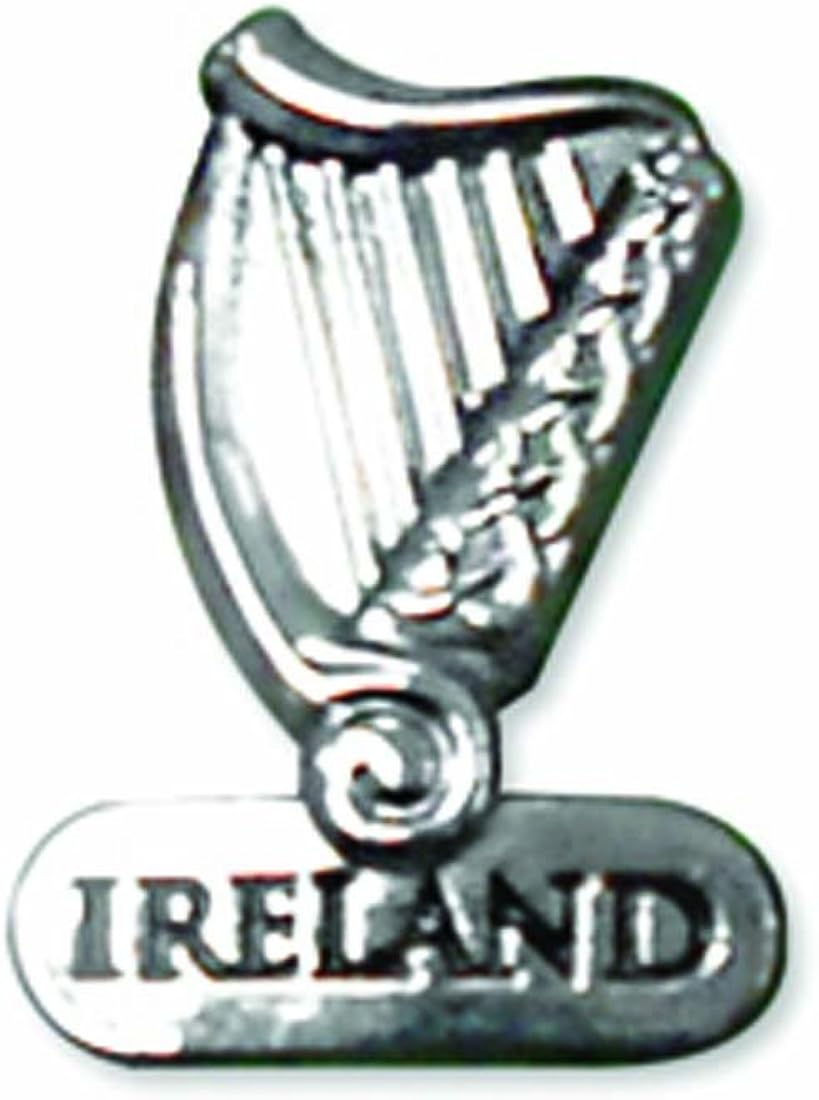 Silver Plated Harp Designed Lapel Pin With Black Ireland