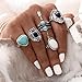 Aniywn Hot Sale! 5pcs/Set Women Bohemian Vintage Silver Stack Rings Above Knuckle Blue Rings Set (Free Size, Silver)