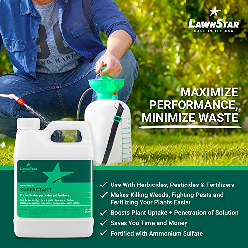 LawnStar Non-Ionic Surfactant + 5% AMS for Herbicides, Pre-Emergents & Fertilizers (32 OZ) - Increase Coverage, Penetration, Prevent Rolloff and Maximize Product Performance - American Made