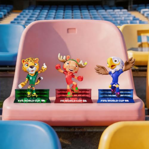 Sanyetral FIFA 2026 Copa Mundial Oficial Licenciada Conjunto de Figurinas de Mascotas de 3 con Caja de Exhibición (Maple, Clutch y Zayu), Figura de Modelo de Mercancía Oficial para Coleccionistas