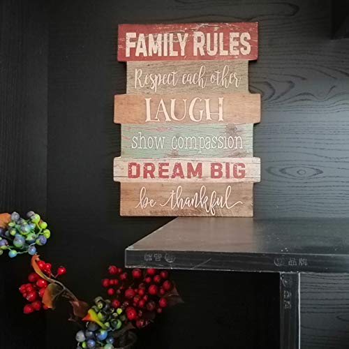 Evursua Rustic Wood Wall Signs Home Decor Wall Art Plaques Hanging Decorative Farmhouse Door Sign 12 x16,Family Rules or Sayings (Brown)