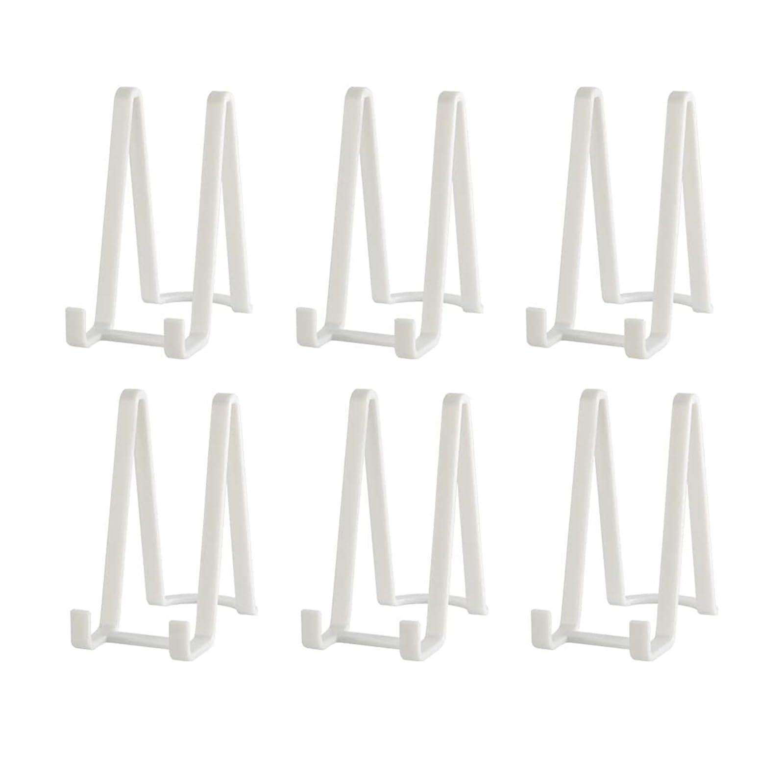 Tincogo Plate Holder Easel Display Stands - 6-Inch Plastic Stand for Decorative Plates, Picture Frames, Books, Tabletop Art - White (6-Pack)