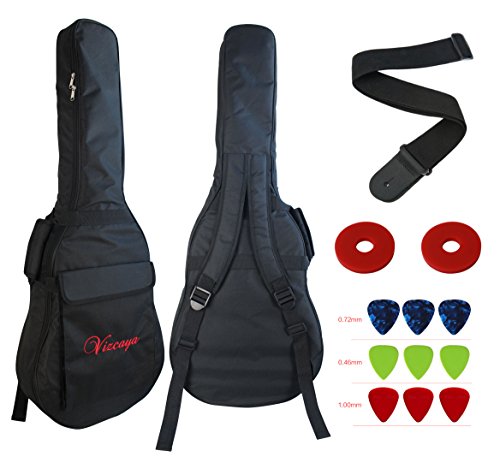 Vizcaya 41 Inch Waterproof Dual Adjustable Shoulder Strap Acoustic Guitar Gig Bag 15mm Padding Backpack with Accessories(Adult Guitar Strap,Picks,Strap Lock) --Black