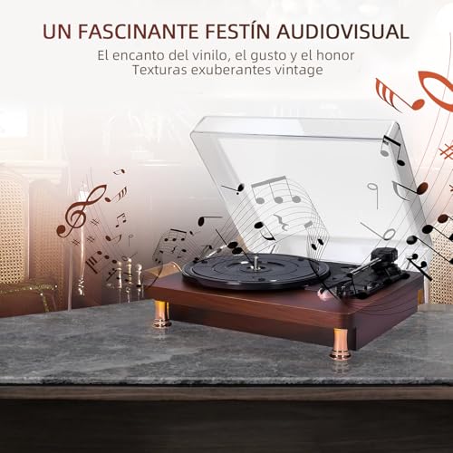 Vitrola Toca Disco Vinil Automático com Transmissão Correia Tocador Vintage Audiotecnica Velocidades 33/45 RPM Vitrola Retro Bluetooth Alto-Falante Estéreo Audio Technica Reprodução Vinil 3 Velocidad