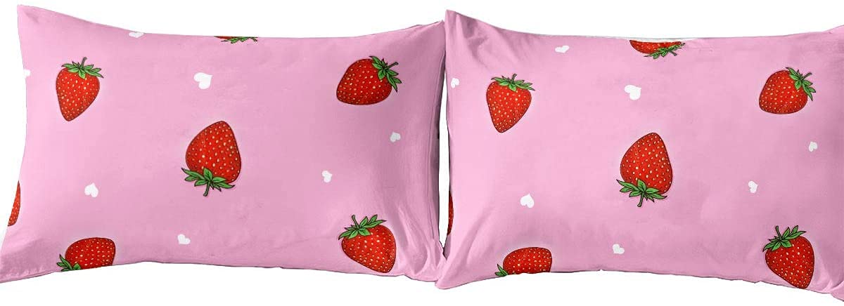 Loussiesd - Pack of 2 Soft Microfiber Pillow Cases with Strawberry Kawaii 20" x 30"