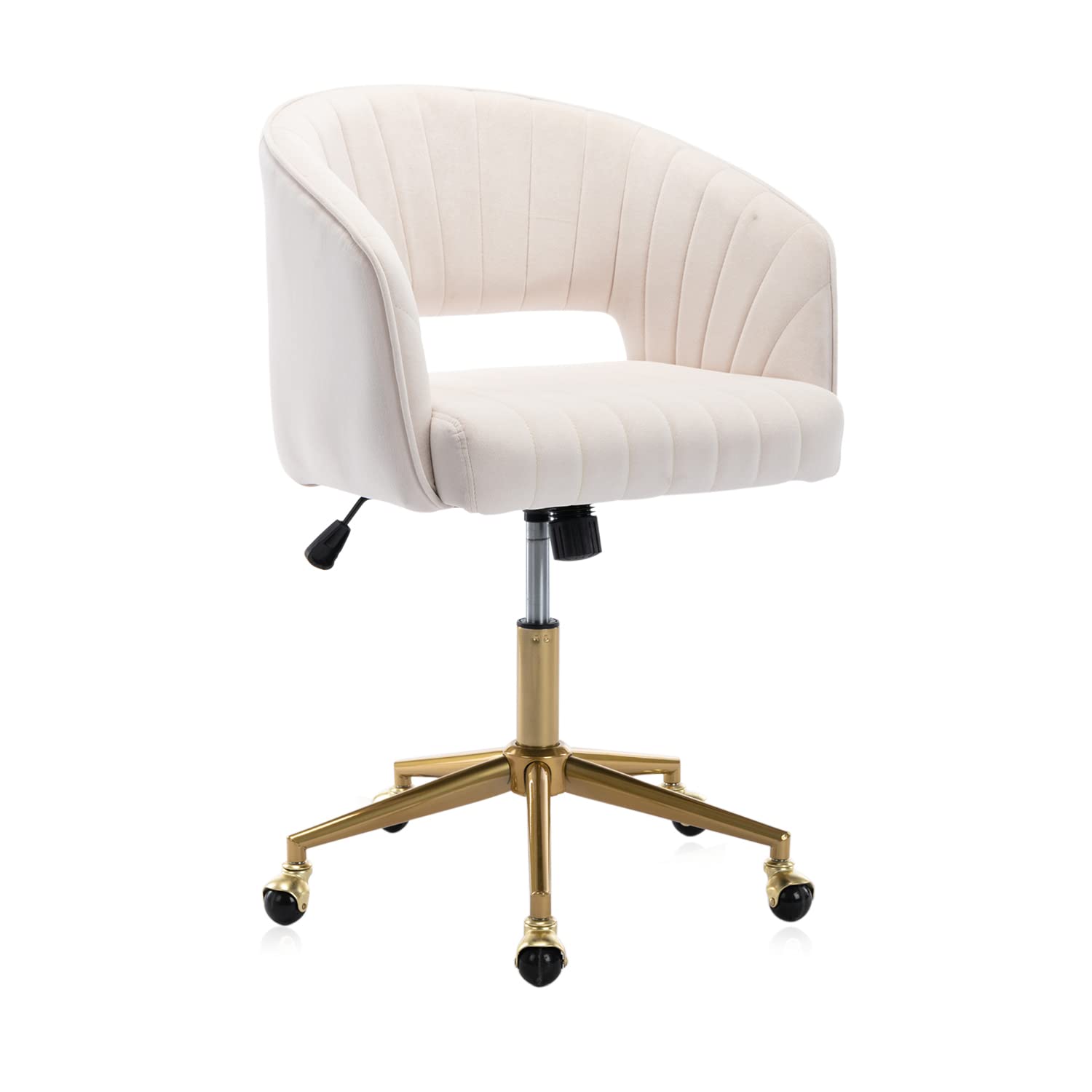 Photo 1 of (PARTS) (DAMAGED) Eifizek Velvet Office Desk Chair, Modern Home Desk Chair with Wheels & Gold Base, Swivel Vanity Chair for Bedroom, Office, Vanity Study (Beige)