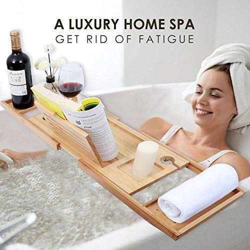 Bathtub Caddy Tray Bath Expandable Bamboo Tub Rack Adjustable Luxury