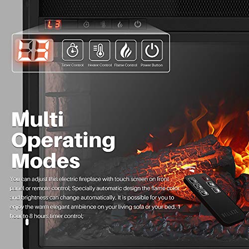 Della 3DInfrared Electric Fireplace Insert 26-inch with Remote Control (Black) Portable Indoor Space Heater - 1400W with Long Glass View, Overheating Safety Protection
