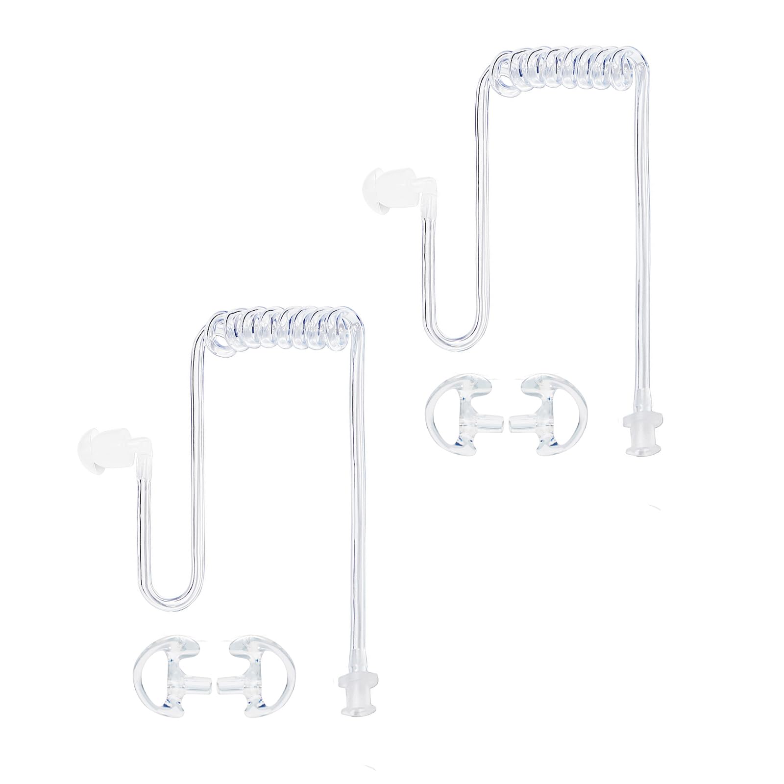 HYSHIKRA Replacment Covert Acoustic Air Coil Audio Tube with Earbuds Ear Molds Compatible for Motorola Baofeng Kenwood Walkie Talkie Transparent Air Tube Earpiece Headset, 2 Pack (Transparent, Medium)