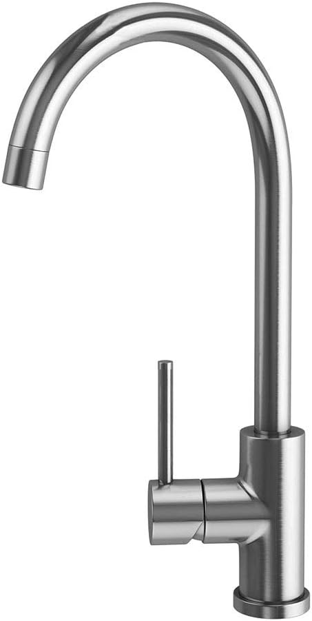 VEL High Spout Sink Mixer Tap Round Brass Design with Brushed Steel Finish Anti Fingerprints Total Height 36.5 cm Genuine Parts
