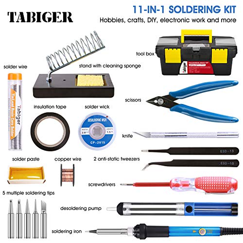Soldering Iron Kit Electronics 60W Adjustable Temperature Soldering Iron, 5pcs Soldering Iron Tips, Solder, Rosin, Solder Wick, Stand and Other Soldering Kits in Portable Toolbox - Thumbnail 5