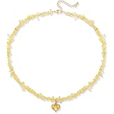 GolbalJew Healing Crystal Beaded Necklace Stone Chips Beads Heart Pendant Choker Necklaces for Women Gemstone Jewelry Gifts