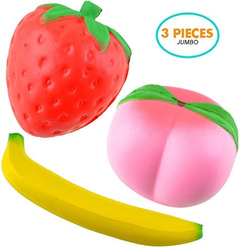 3 PCS Jumbo Slow Rising Squishies Strawberry BananCharms Kawaii Fruit Squishies Cream Scented Toys For Kids and Adults a Peach( Colour Random)