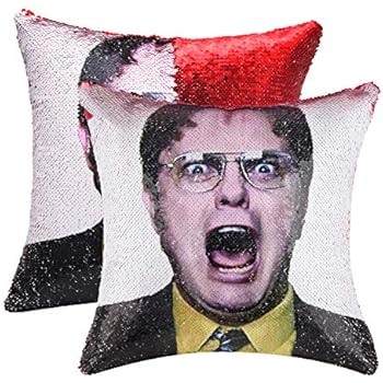 cygnus Funny Mermaid Sequin Pillows Cover Dwight Magic Reversible Throw Pillow Cover Decorative Change Color Pillowcase 16x16(Type 3-Red Sequin)