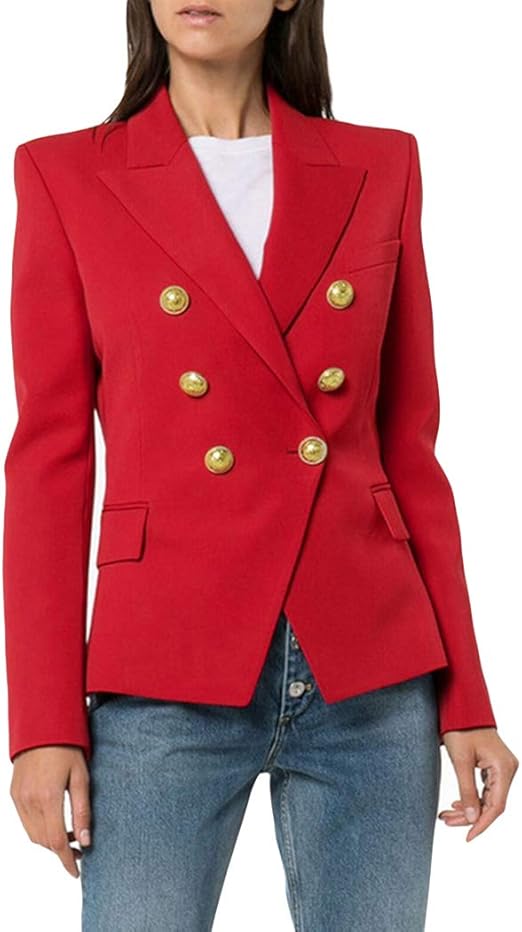 watersouprty Womens Double Breasted Military Style Blazer Ladies Coat