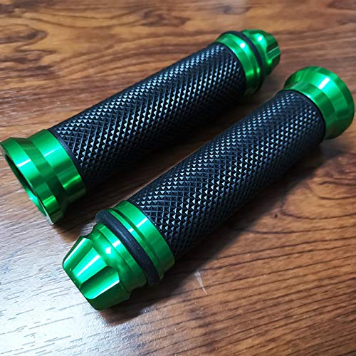 Yibid Motorcycle Universal Motorcycle Aluminum & Rubber Hand Grips for 7/8" 22mm Handlebar Sports Bike Chopper Cruiser Street Bike (Green Thruster Grips)