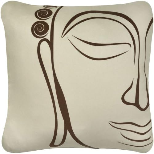 Wabisabi Green Buddha Decorative Modern Organic Cotton Square Throw Pillow Cover, 18 by 18-Inch, Geometric, Seagrass Beige