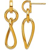 18k Solid Yellow Gold Polished Fancy Link Post Long Drop Dangle Earrings 33.3x9.5mm Wide Dangle Earring for Women