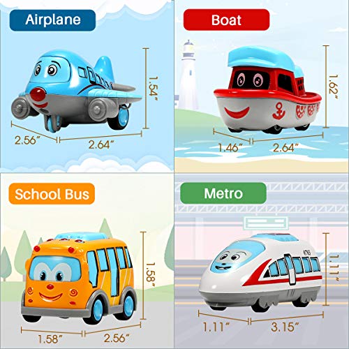 image for Geyiie Cartoon Cars Toy, Pull Back Cars Mini Alloy Helicopter Boat Toy
