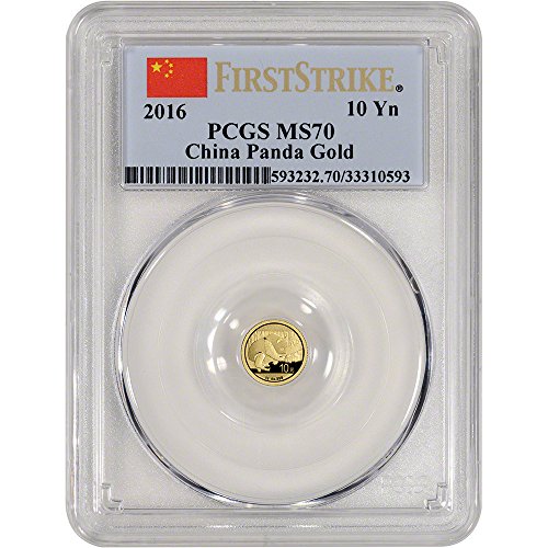 2016 CN China Gold Panda (1 g) First Strike China Flag Label 10 Yuan MS70 PCGS