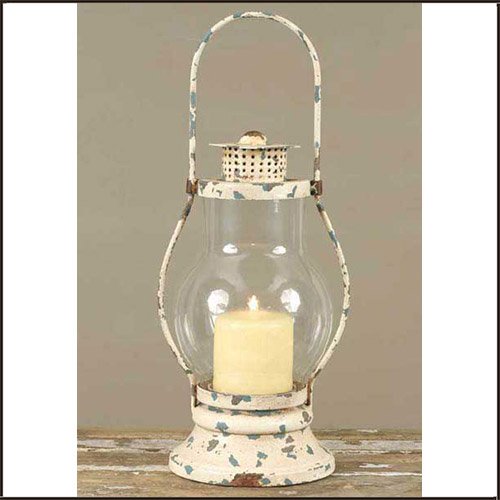 Vintage Style Distressed White Railway Hurricane Lantern Candleholder Candle Holder